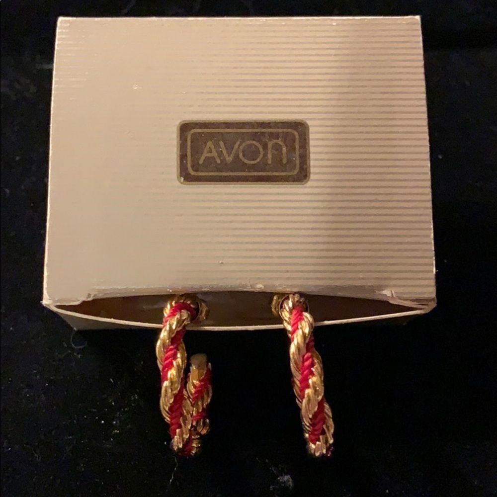 Vintage Retro Avon Fabric Twist Hoop Post Earrings